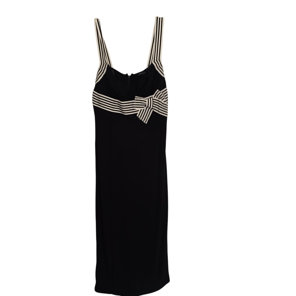 Banana Republic Black and White Stripe Ribbon Midi Dress